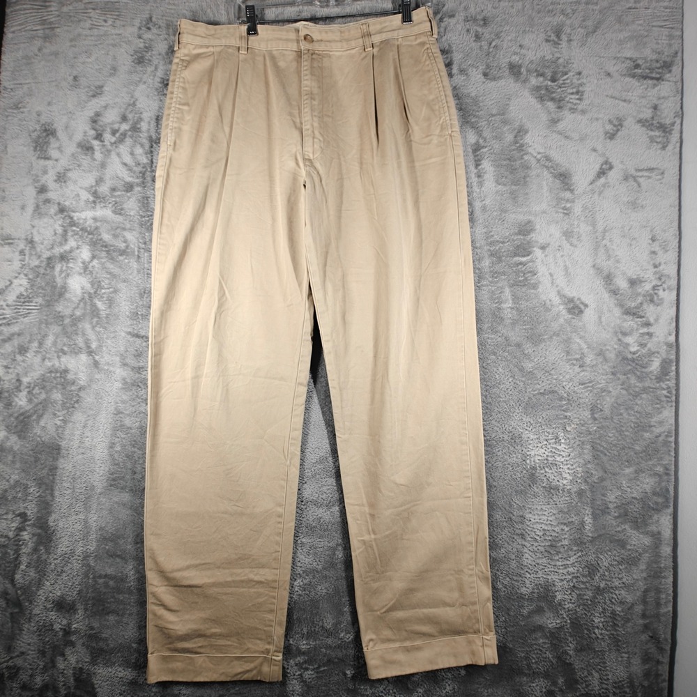 Polo Ralph Lauren Hammond Pant Mens 36x33 Khaki Tan Pleated Cuffed Chinos